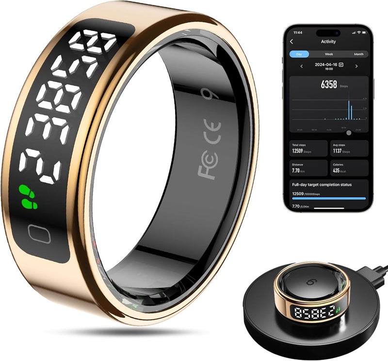 MagLoop Smart Ring Health Tracker for Men/Women,Fitness Ring Sleep Tracker with LED Display Sreeen,Fast Charging,Health and Sleep Monitoring,Motion Tracking,Female Cycle,Waterproof(Gold2,12) - Image 1